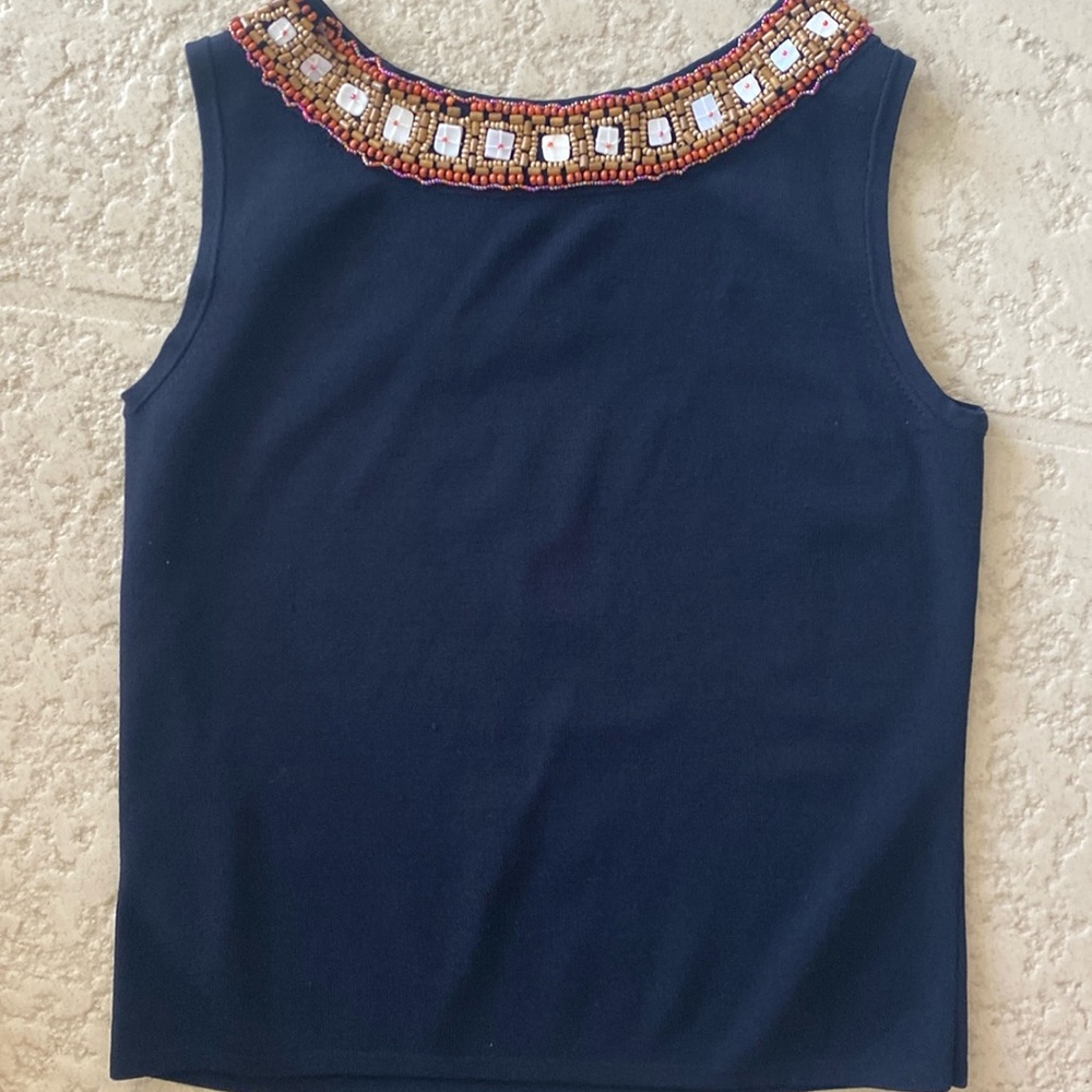 Joseph A Sleeveless Black Beaded Neck Top